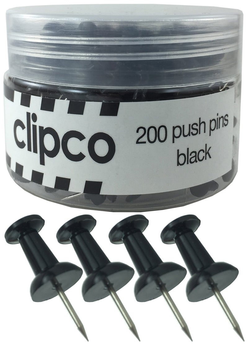 Clipco Push Pins Jar (200-Count) (Black) - Image 1